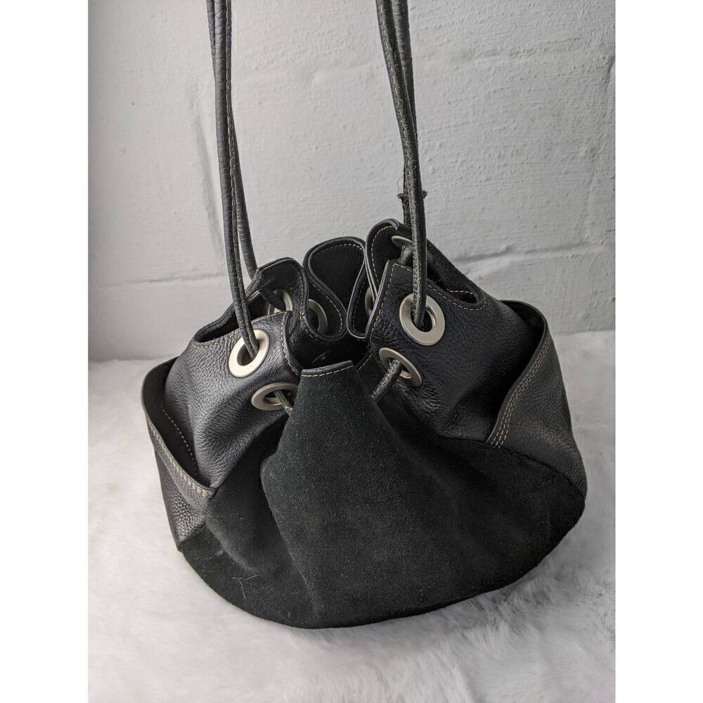 J Jill Black Leather Cinch Purse Shoulder Suede Leather Bucket‎ Bag